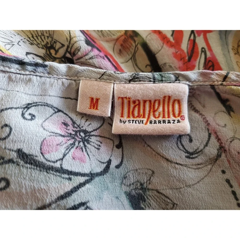 Tianello Silk Floral Tunic Top Embroidered Lace Cuffs Womens Medium Fairy - Picture 2 of 11